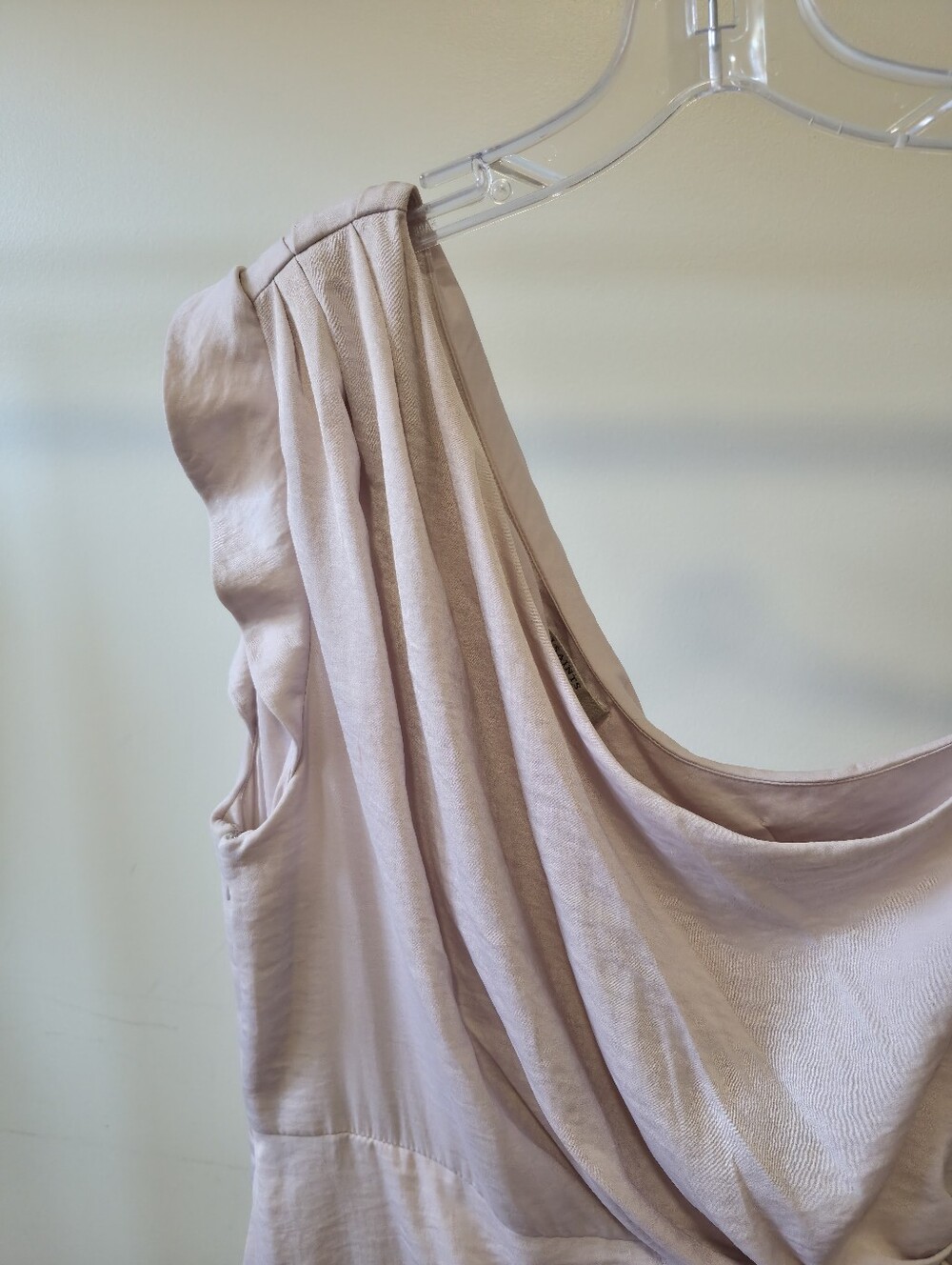 AllSaints One Shoulder Draped Cocktail Blush Pink Ruched Mini Dress Size M - Picture 6 of 7